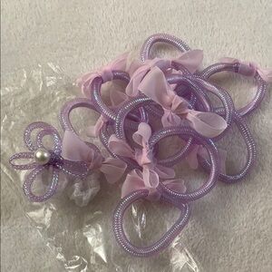 (13)Purple Hair Ties with Bows and Pearl Accent